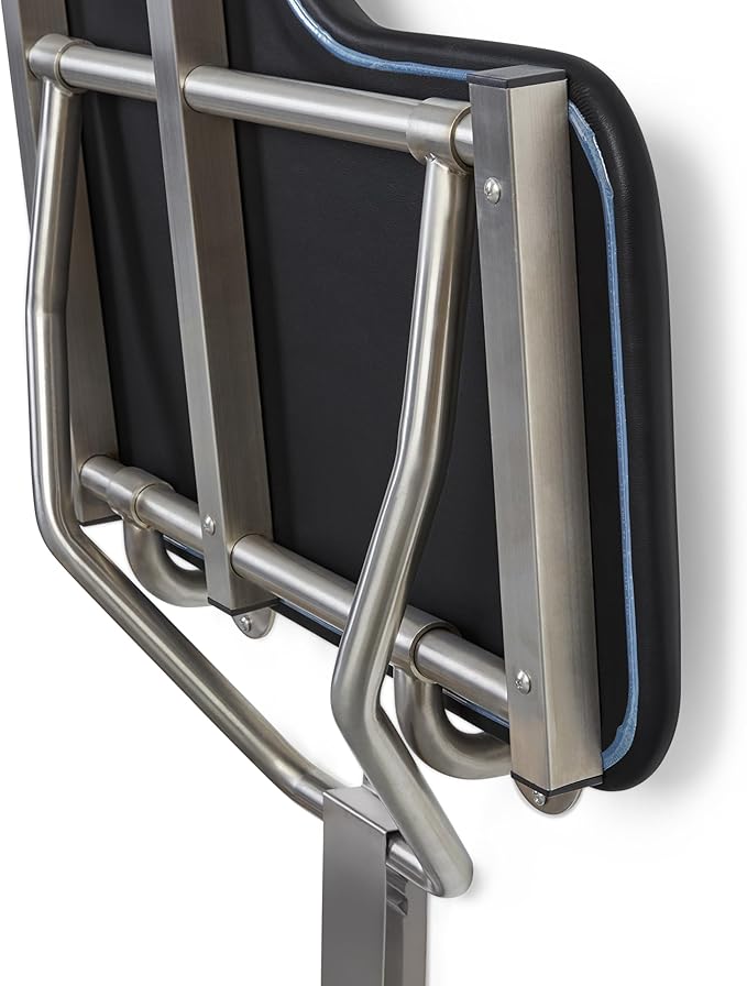 32" x 22.5" Black Padded Cushion Wall Mount Folding Left-Handed Transfer Bench Shower Seat, ADA Compliant