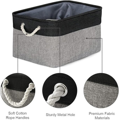TheWarmHome Organization and Storage Basket for Organizing - 17x14x10 inch Large 3 Pack Collapsible Storage Bin for Shelves, Fabric Basket for Gifts Empty Organizer Gift Closet (Black & Grey)