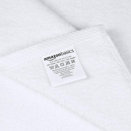Amazon Basics 100% Cotton Soft, Quick-Dry Absorbent Hand Towels, 8-Pack, White, 28" x 16"