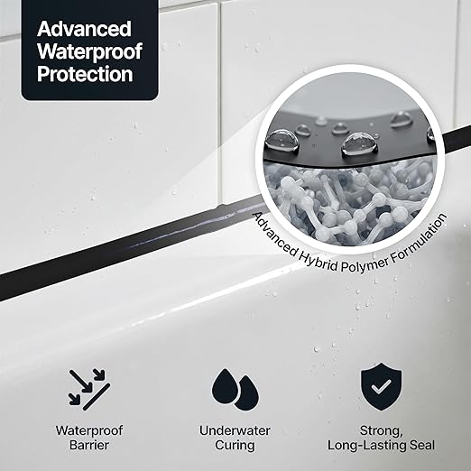 Jet Black Kitchen Bathroom Hybrid Polymer Sealant Adhesive 13.1oz All in One Waterproof Weatherproof Joint Paintable Indoor Outdoor Bath Shower Sink Window Board Door RV Roof Wood Leak - 1 Pack