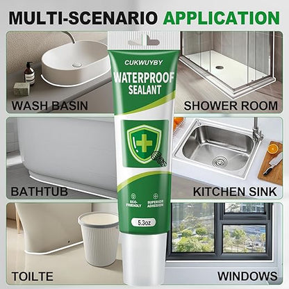 1 Pack Silicone Caulk 5.3 Oz Squeeze Tube Waterproof Silicone Sealant for Kitchen Bathroom Stronger Adhesion White Caulk for Window Toilet Sink Door Caulking Sealant with Tape and Scraper
