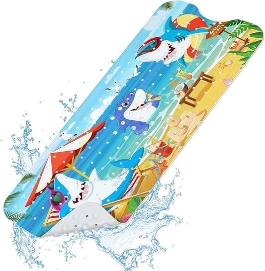 SHUCHING Baby Bath Mat for Tub Non Slip-40 X 16 Inch, Extra Long Kids Bathtub Mat Non Slip, Toddler Shower Mat for Bathroom, Shark