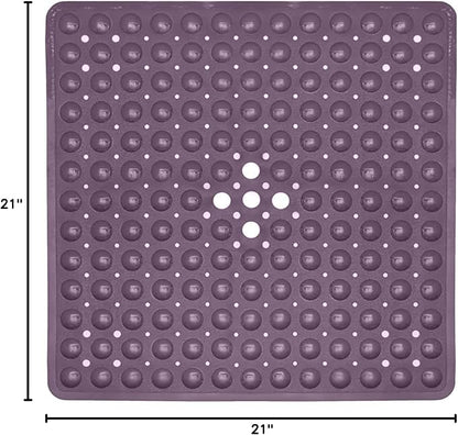 ENKOSI Square Non-Slip Shower Mat – 21" x 21" Anti-Slip Shower Stall Mat with Suction Cups & Drain Holes – Purple Bathroom Shower Mat (21x21 Purple)