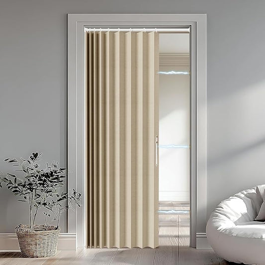 Accordion Door Curtain Set - 100% Blackout, with Curtain Rod Included, for Bedroom Privacy Protection (Beige-43 W x 78" L+Rod)