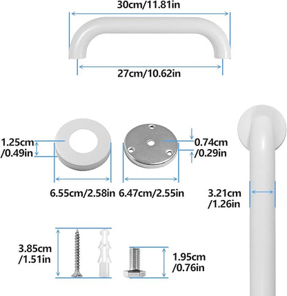 Shower Grab Bar, 2 Pack 12 Inch White Bathroom Safety Bar, 1.25" Diameter 304 Stainless Steel Grab Bars for Bathtubs and Showers, Handicap Shower Grab Bar for Seniors Elderly
