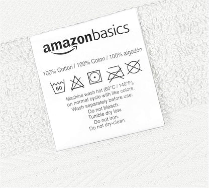 Amazon Basics Cotton Washcloths for Bathroom, Soft and Highly Absorbent, 12 in x 12 in, White, 12-Pack