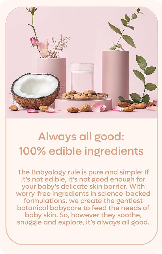 Babyology All Natural Baby Wash and Shampoo - 100% Edible Ingredients - with Organic Rose Water (Unscented) - 13,52 FL OZ - Good for Sensitive Skin - Non Toxic - Tear Free (Scents & Packs Vary)