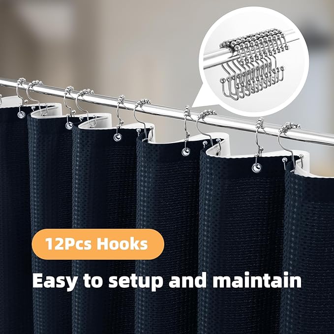 LaCyan 3 in 1 Waterproof Waffle Weave Shower Curtain and Clear Liner Set with 12 Stainless Steel Hooks Double Sided for Bathroom 72 Inches Heavy Duty Polyester Fabric Shower Curtains 72x84