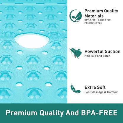 Large Clear Green Square Shower Mat Non Slip 27 x 27 Inches, Square Bath Tub Mat for Inside Shower Bathroom Floor, Shower Stall Mats with Big Suction Cup Drain Hole, Easy Washable, BPA-Free