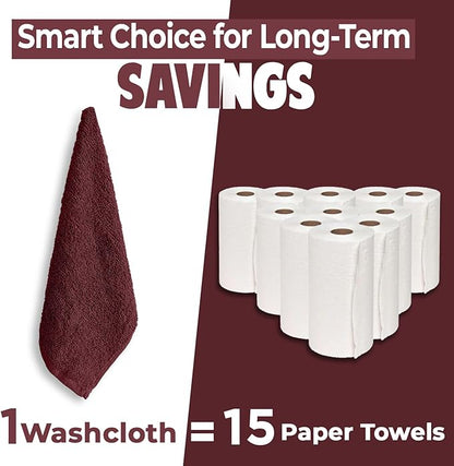 DAN RIVER 24 Pack Wash Cloths for Showering [12x12] - 100% Cotton Washcloths Premium Quality Flannel Face Cloths for Bathroom, Highly Absorbent and Soft Feel Wash Clothes, Pomegranate