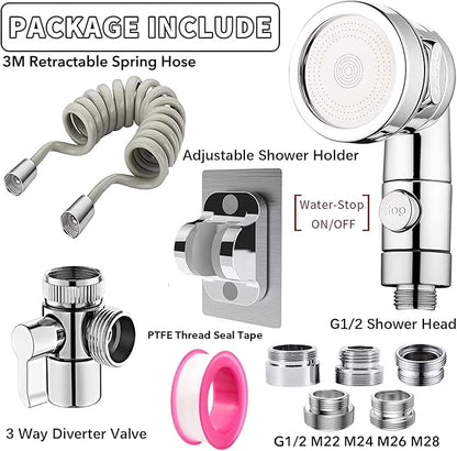 Sink Faucet Sprayer Attachment Set, Kitchen Bathroom Pet Bathing Shower Head with 9.8ft Hose and G1/2 / M22 / M24 / M26 / M28 Faucet Adapters, Hair Washing, Dog Shower