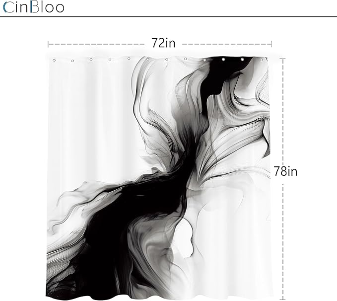 Cinbloo Black and White 72Wx78H Shower Curtain Abstract Modern Ombre Grey Minimalist Marble Elegant Ink Texture Neutral Simple Aesthetic Bathroom Curtain Set Man Bath Bathroom Accessories Decor