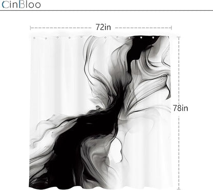 Cinbloo Black and White 72Wx78H Shower Curtain Abstract Modern Ombre Grey Minimalist Marble Elegant Ink Texture Neutral Simple Aesthetic Bathroom Curtain Set Man Bath Bathroom Accessories Decor