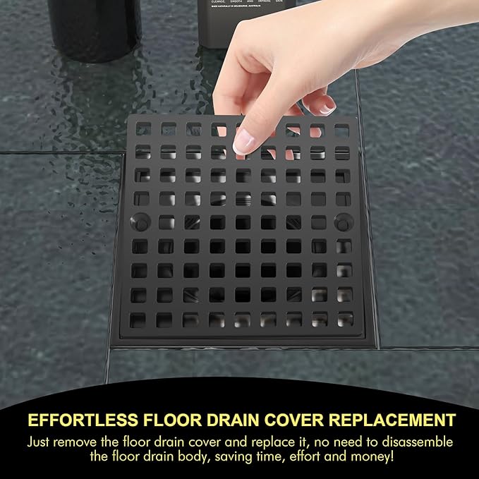 2PC 3-7/8" Matte Black Shower Drain Cover - Square Floor Drain Cover Replacement - Hair Catcher/Drain Strainer for Bathrooms, Showers, and Sinks - SUS304 Stainless Steel & CUPC Certified