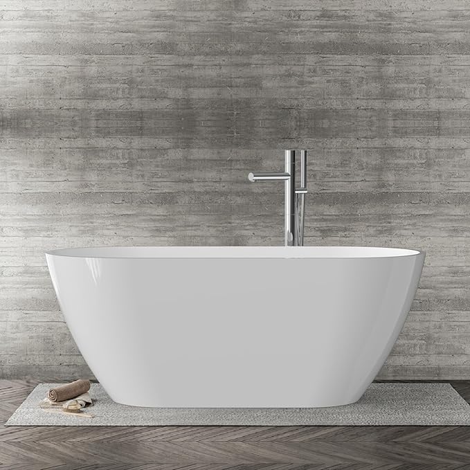 67 Inch Freestanding Acrylic Bathtub, Modern Soaking Tub with Chrome Overflow & Drain, CUPC Certified, Deep Soaking Design for Luxurious Spa Experience, Contemporary Bathroom Centerpiece