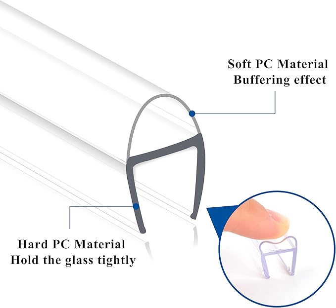 Frameless Shower Door Seal Strip 4 Pack x 39 Inch U for 3/8" Thick Glass Shower Door Side Seal Strip Bottom Seal Door Sweep, Ultra Clear Polycarbonate, Stop Shower Leaks Create A Water Barrier
