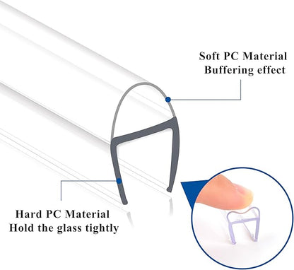 Frameless Shower Door Seal Strip 4 Pack x 39 Inch U for 3/8" Thick Glass Shower Door Side Seal Strip Bottom Seal Door Sweep Ultra Clear Polycarbonate, Stop Shower Leaks Create A Water Barrier