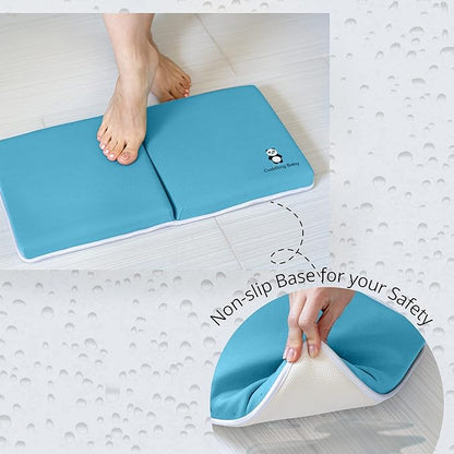Bath Kneeler and Elbow Rest Pad Set - 2PC Premium Baby Bath Mat Set - Non-Slip Kneeling Pad with Storage Pockets - Machine Washable, Durable Foam Pad Bundle - Blue