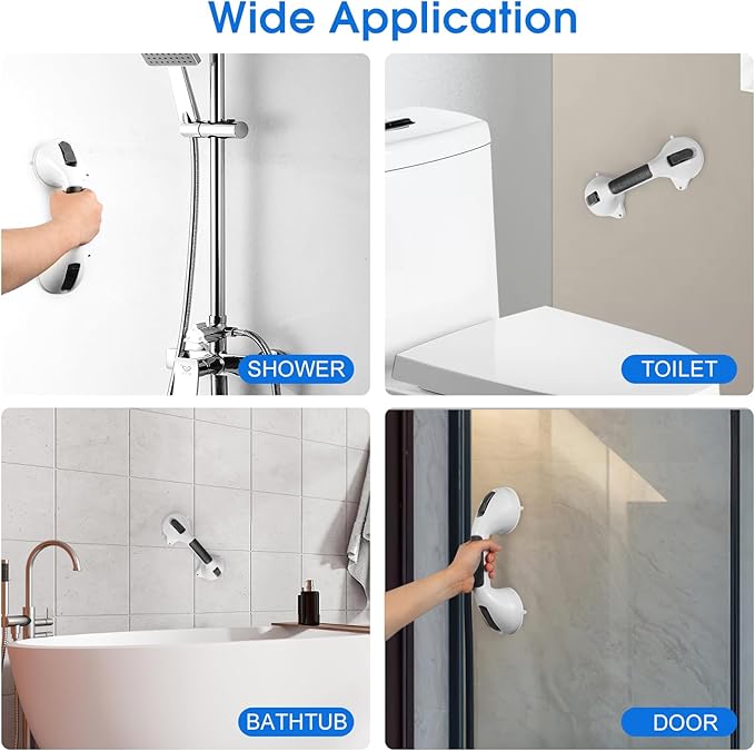 Suction Grab Bar with Safety Indicator for Bathtub Shower Bathroom, Heavy Duty Handrail Removable Reusable for Elderly disabled and Kids, Anti-Slip Grip, No Drilling Tool Free, Waterproof Black