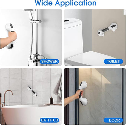 Suction Grab Bar with Safety Indicator for Bathtub Shower Bathroom, Heavy Duty Handrail Removable Reusable for Elderly disabled and Kids, Anti-Slip Grip, No Drilling Tool Free, Waterproof Black