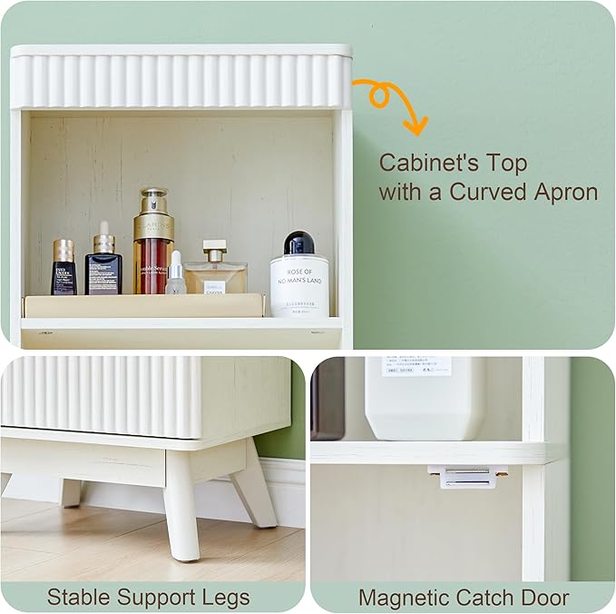 68" Tall Bathroom Storage Cabinet,Narrow Fluted Tower Cabinet with Door and Shelves,Slim Space Saving Storage Unit for Bathroom Kitchen Living Room (White, 11.8" D x 15.75" W x 68" H)