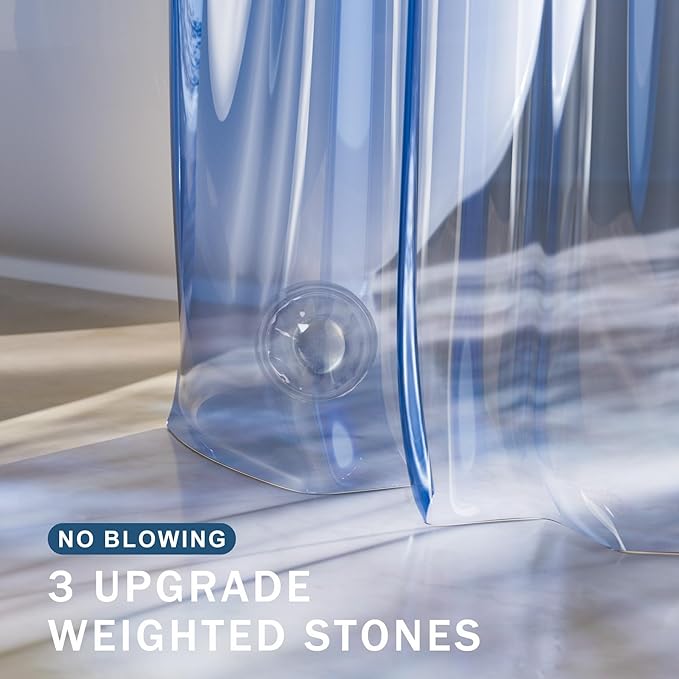 AmazerBath Shower Curtain Liner, 100% EVA Soft Clear Blue Heavy Duty Shower Curtain and Liner 2-in-1, 72x72 Luxury Plastic Weighted Bathroom Shower Liner, 12 Rustproof Grommets & 3 Heavyweight Stones
