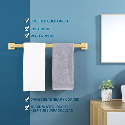 KOKOSIRI 24-Inch Single Towel Bar, Bathroom Kitchen Towel Holder, Wall Mounted SUS304 Stainless Steel Towel Rack, Brushed Gold, B4003BG-L24