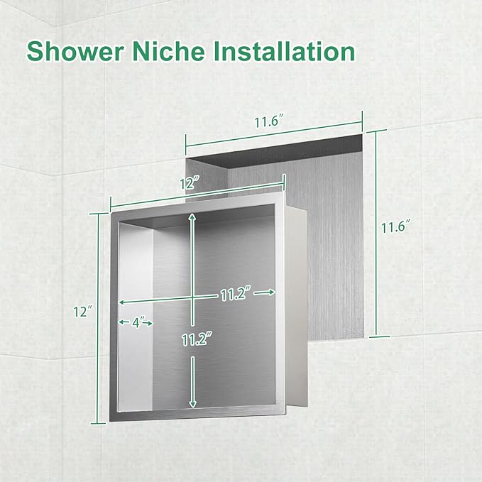 SaniteModar Shower Niche, Stainless Steel Shower Niche 12" X 12" No Tile Needed, Recessed for Bathroom Storage, Brushed Silver (Brushed Silver, 12x12)