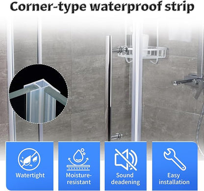 Shower Door Side Seal Strip,118 Inch Corner-Type Frameless Shower Door Seal, Corner-Type Shower Door Sweep for 1/4"(6mm) Thick Glass