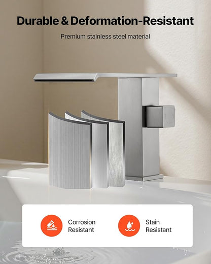 VEVOR Roman Tub Faucet, 3 Hole Waterfall Bathtub Faucet, Roman Bathtub Faucets Set with Shower Head & 1 Handle, Deck Mount Bath Tub Faucets Set for Adult Bathing, Brushed Stainless Steel, Drip-Free