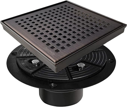 Neodrain 6 in Square Shower Drain, Oil Rubbed Bronze, Removable Quadrato Pattern Grate, with PVC Shower Drain Base and Rubber Gasket, Square Drainage. CUPC Certified, Includes Hair Strainer, ORB