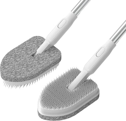Tub Scrubber Cleaning Brush, Non-Scratch Shower Scrubber with Long Handle, 6 Replaceable Natural Fiber Pads & A Double-Sided Head, Scrub Brush for Cleaning Bathroom Kitchen Wall Sink