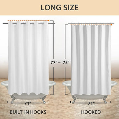River Dream No Hook Long Shower Curtain or Liner Soft Microfiber - 75" Length Fabric Shower Curtain Liner Set, Machine Washable & Water Repellent, White, 71x77