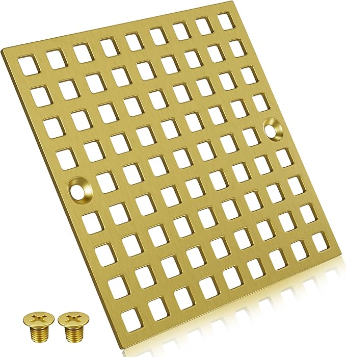 3-7/8" Brushed Gold Shower Drain Cover - Square Floor Drain Cover Replacement - Hair Catcher/Drain Strainer for Bathrooms, Showers, and Sinks - SUS304 Stainless Steel & CUPC Certified