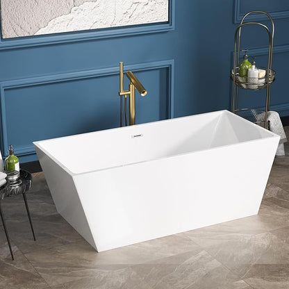 Sarlai 67 Inch Acrylic Freestanding Soaking Bathtub Contemporary Soaking White Tub Stand Alone Ergonomic Bathtub with Chrome Overflow and Drain
