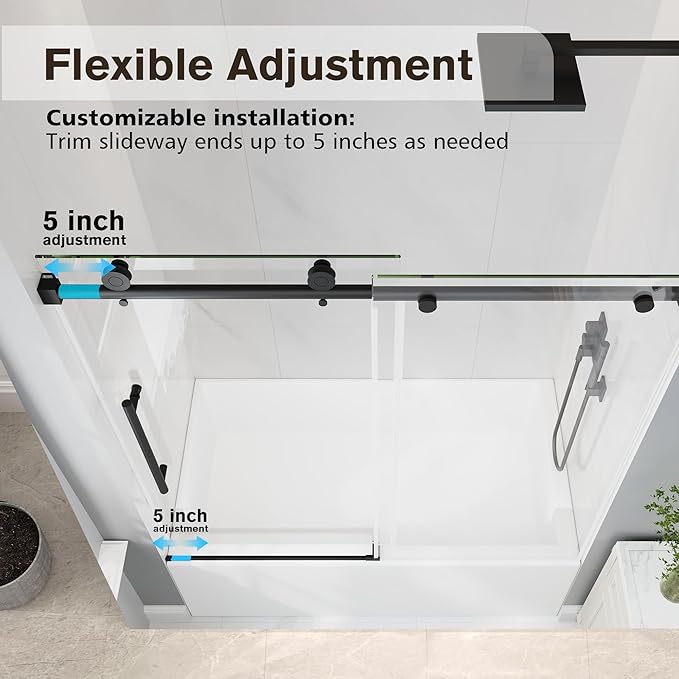 Bathtub Shower Door Frameless, 55-60" W x 60" H Sliding Tub Shower Door, 1/4''(6mm) SGCC Tempered Glass with Explosion-Proof Film Nano Coating, Stainless Steel Hardware, Matte Black