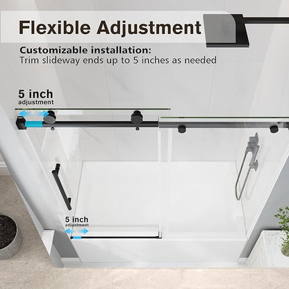 Bathtub Shower Door Frameless, 55-60" W x 60" H Sliding Tub Shower Door, 1/4''(6mm) SGCC Tempered Glass with Explosion-Proof Film Nano Coating, Stainless Steel Hardware, Matte Black