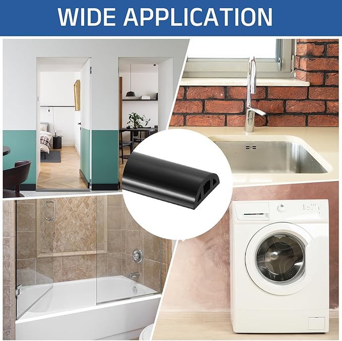 uxcell Shower Water Barrier, 67" Silicone Splash Guard Shower Water Stopper Retention System for Bathtub Sink Washing Machine Dry and Wet Separation, 1.18"W x 0.47"H, Black