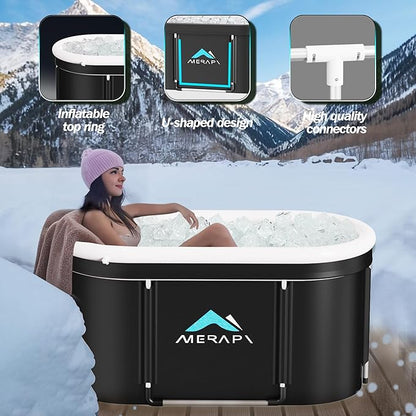 Merapi XL 131 Gal Large Oval Ice Bath Tub for Athletes – Portable Cold Plunge Tub for Recovery, Foldable Multi-Layered Ice Bath for Home Gyms, Outdoor Use, and Family Cold Therapy