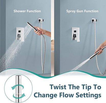 Aolemi Shower Faucet Set, High Pressure Shower System with 2-in-1 Handheld Sprayer, Wall Mount Fixture Combo with Rough-in Valve, 12 Inch Shower Head, Polish Chrome