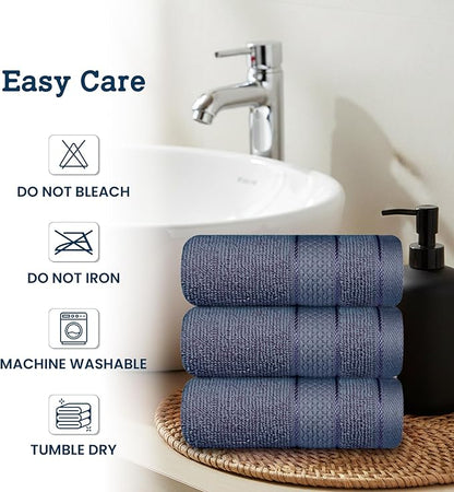 Casa Lino Face Towels & Body Wash Cloths for Showering - 100% Cotton Wash Cloths for Bathroom - Highly Absorbent & Quick Drying Washcloth Set - Cotton Washcloths 24 Pack (12" x 12") - (Cobalt Blue)