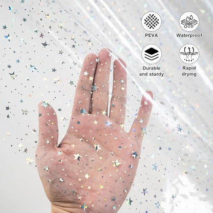 PEVA Shower Curtain, 72 x 72 Water Repellent Premium Bathroom Shower Curtain with 3 Magnetic Weights for Shower Stall, Bathtubs (Star)
