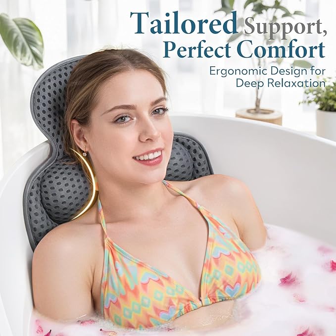 Bath Pillows for Tub, Extra Large Bathtub Cushion for Head and Neck with Soft 5D Mesh Fabric and 54 Non-Slip Suction Cups, Relaxing Tub Shower Accessories Spa Gifts
