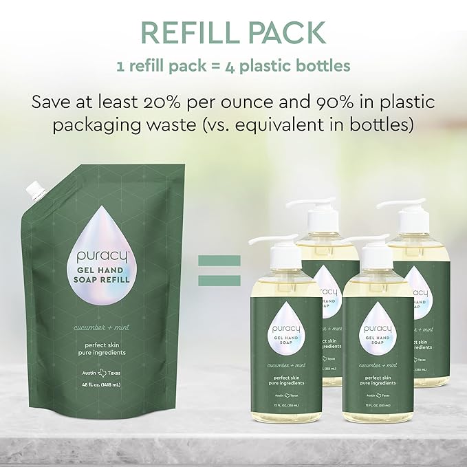 Puracy Organic Hand Soap, For the Professional Hand Washers We've All Become, Moisturizing Natural Gel Hand Wash Soap, Liquid Hand Soap Refills for Soft Skin (48 fl.oz, Cucumber & Mint) Refill