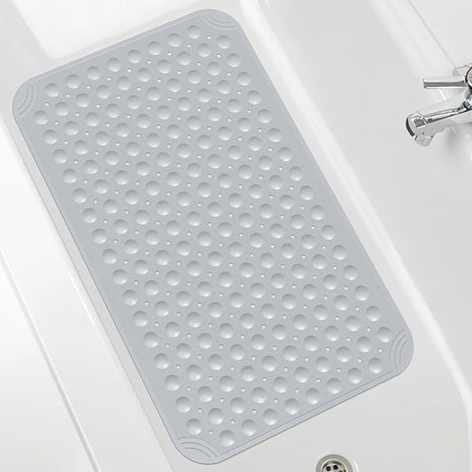OTHWAY Non Slip Bathtub Mat, 31"x 19" TPE Bath Mat for Tub with Drain Holes and Suction Cups, Anti-Slip Mats for Kids Baby Elderly Bathroom (Light Grey)