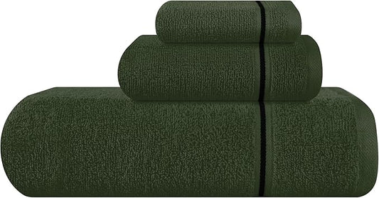 MyOwn Ultra Soft 3 Pack Cotton Towel Set, Contains a Bath Towel 28x55 inch, a Hand Towel 16x24 inch & Wash Coth 12x12 inch, Ideal Everyday use, Compact & Lightweight - Olive Green
