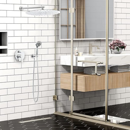 SR SUN RISE Shower Faucet - 16 Inch Multifunctional High Pressure Shower Head System with Handheld Shower Head Fixtures - Valve Included - Polished Chrome