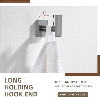 Angle Simple Square Towel Hook, SUS304 Stainless Steel Robe Coat Hook for Bathroom, Hand Towel Holder, Gunmetal Gray