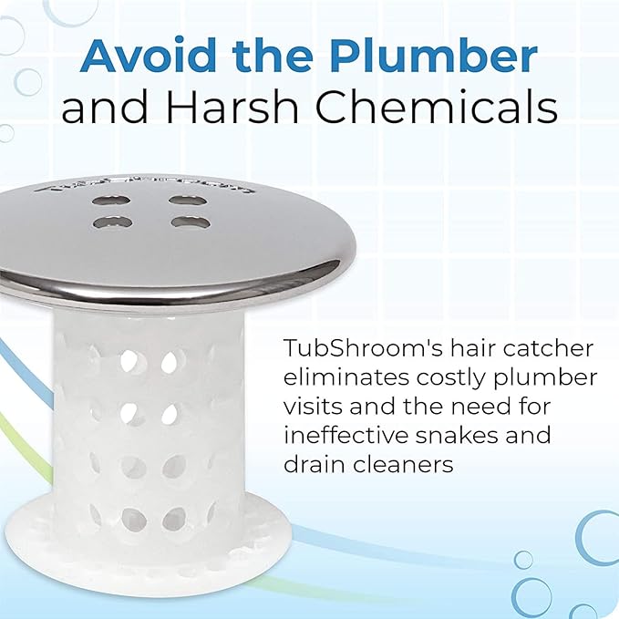 TubShroom Tub Drain Hair Catcher, Chrome – for Bathroom Drains, Fits 1.5” – 1.75” Bathtub and Shower Drains, White