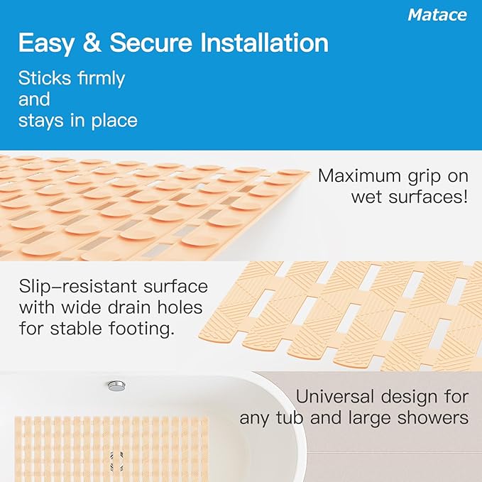 Bathtub Mat Non Slip - for Inside Bath Tub & Shower, Thick & Soft Textured Surface, Fast Drain, No Pooling Water for Better Hygiene, Bathroom Accessories, 27x16 Inch, Beige, Matace